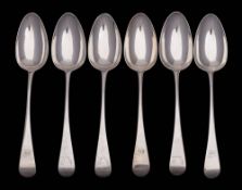 A set of six George III silver Old English pattern table spoons, maker Richard Crossley, London,