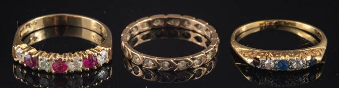 Seven gem set rings,