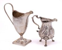 A George III silver cream jug, maker's mark worn, London, 1777: of ovoid from, with crimped rim,