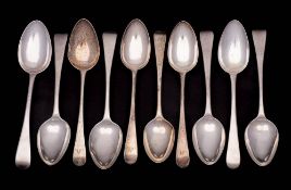 A set of four George III silver Old English pattern dessert spoons, maker Hester Bateman, London,