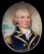 English School Circa 1805- A miniature portrait of a naval Captain,:- head and shoulders,