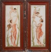 A pair of German Art Nouveau bisque porcelain plaques: each decorated in relief with a maiden and