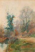 Henry Charles Fox [1855-1929]- Lane near Godalming,:- signed and dated 1894 watercolour, 74 x 52cm.