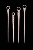 Four George III and later meat skewers, various makers and dates: includes Thomas Wallis, London,