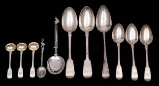 A mixed lot of silver flatwares, various makers and dates: most monogrammed,