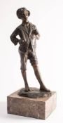 After Parente, a bronze study of a street urchin: wearing a peak cap and knotted scarf,