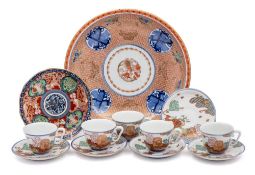 A group of Japanese Imari porcelain: comprising a set of five Fukagawa Koransha cups and saucers