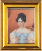 English School early 19th Century- A miniature portrait of a young lady, half-length,