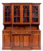 A mahogany and glazed breakfront cabinet bookcase in 19th century style,