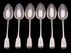 A set of six George IV silver Fiddle pattern dessert spoons, maker Robert Rutland, London,