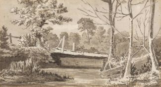 John Baverstock Knight [1788-1859]- Bridge at Tanners End,:- inscribed beneath the mount pen,