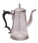 A George V silver coffee pot, maker C J Vander, London, 1921: of cylindrical tapering outline,
