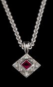 A synthetic ruby and diamond pendant by Victoria Buckley,