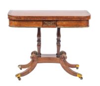 A George IV or William IV mahogany, crossbanded and brass inlaid card table, circa 1830,
