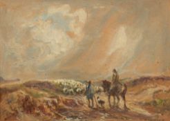 William Manners [1860-1930]- Shepherds on an upland path,:- signed, watercolour, 12.5 x 17.5cm.