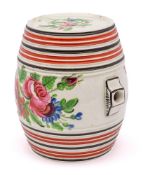A Bristol creamware barrel-shaped spirit flask: in the manner of William Fifield,