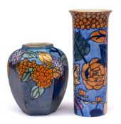 Two Wood & Sons Bursley Ware vases: one of flaring cylindrical form tube lined in pattern 1432 with