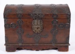A German oak and wrought iron bound dome topped coffer, 18th century,