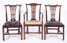 A set of six mahogany dining chairs in George III style, 19th century,