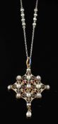 A late 19th century Renaissance Revival ruby, pearl and enamel pendant by Carlo Giuliano,