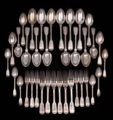 A Victorian silver Fiddle & Thread pattern part flatware service, maker H J Lias & Son, London,