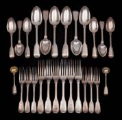 A Victorian silver Fiddle & Thread pattern part flatware service, maker Elizabeth Eaton, London,