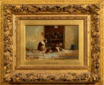 George Goodwin Kilburne [1863-1938] Fox hounds in a kennel,:- signed bottom right oil on board, 14.