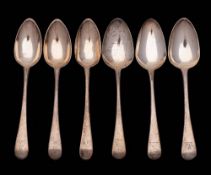 Six assorted Georgian silver Old English pattern dessert spoons,