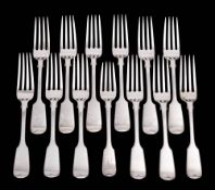 A set of six Victorian silver fiddle pattern dessert forks, maker Samuel Hayne & Dudley Carter,