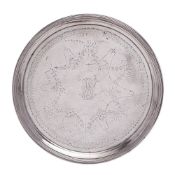 A George III silver waiter, maker Timothy Renou, London, 1796: monogrammed, of circular outline,