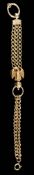 A gold coloured watch chain,: the chased foliate and polished curb links to an eagle, 20.5cm long.