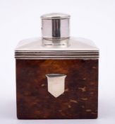 A Victorian tortoiseshell and silver mounted tea caddy, maker Cornelius Saunders & Frank Shepherd,