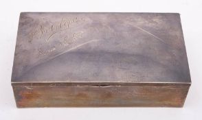 An Edwardian silver playing card box, maker Grey & Co, London, 1902: inscribed to the hinged lid,