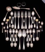 A mixed collection of silver flat wares, various makers and dates: includes tablespoons,