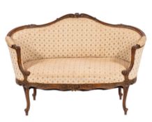 A carved wood and upholstered canape in louis XV style, late 19th / early 20th century,