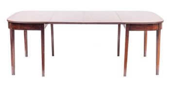 A George III mahogany extending dining table,: late 18th century and later elements (three leaves).