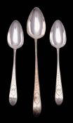 A George III Irish silver Old English pattern bright-cut serving spoon, maker John Power, Dublin,