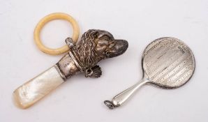 An Edward VII child's novelty silver rattle, maker's mark worn, Birmingham,
