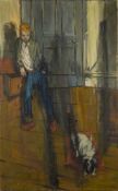 * John Eyles [1922-2002]- Interior, Boy and Dog,:- signed and dated '60 bottom left oil on canvas,