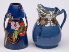 A Wood & Sons Bursley Ware cosy pot and vase: the former tube lined in the Trellis pattern,