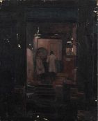 * Hector McDonnell [b.1947]- Fishmongers near Pudding Lane,:- circa 1975, oil on board, 27 x 22cm.