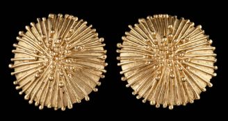 A pair of 9 carat gold sea urchin ear clips by Jane Watling,