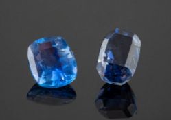 ! Two loose sapphires,: the first, a cushion shaped sapphire, weighing 4.