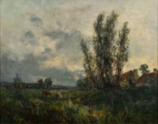 Follower of Corot- Cattle in a lowland landscape,:- bears signature, oil on canvas, 39 x 49cm.