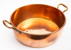 A large 19th century copper preserve pan: of circular outline,