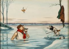 * Boris O'Klein [1893-1985]- 'Fetch!',:-signed, watercolour, 26 x 36.5cm.
