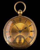 An 18ct gold open-faced key-wound pocket watch: having a plain gold balance to the lever escapement