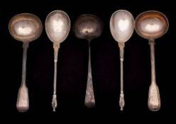 A pair of Victorian silver Fiddle and Thread pattern sauce ladles, maker Chawner & Co, London,