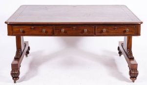 A Regency or George IV mahogany and leather inset library table, circa 1820,