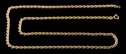 An 18 carat gold ropetwist necklace,: with a ring bolt clasp,